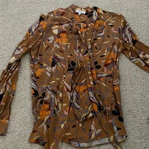 Reiss Gold Elisa Printed Blouse Tie Neck Top